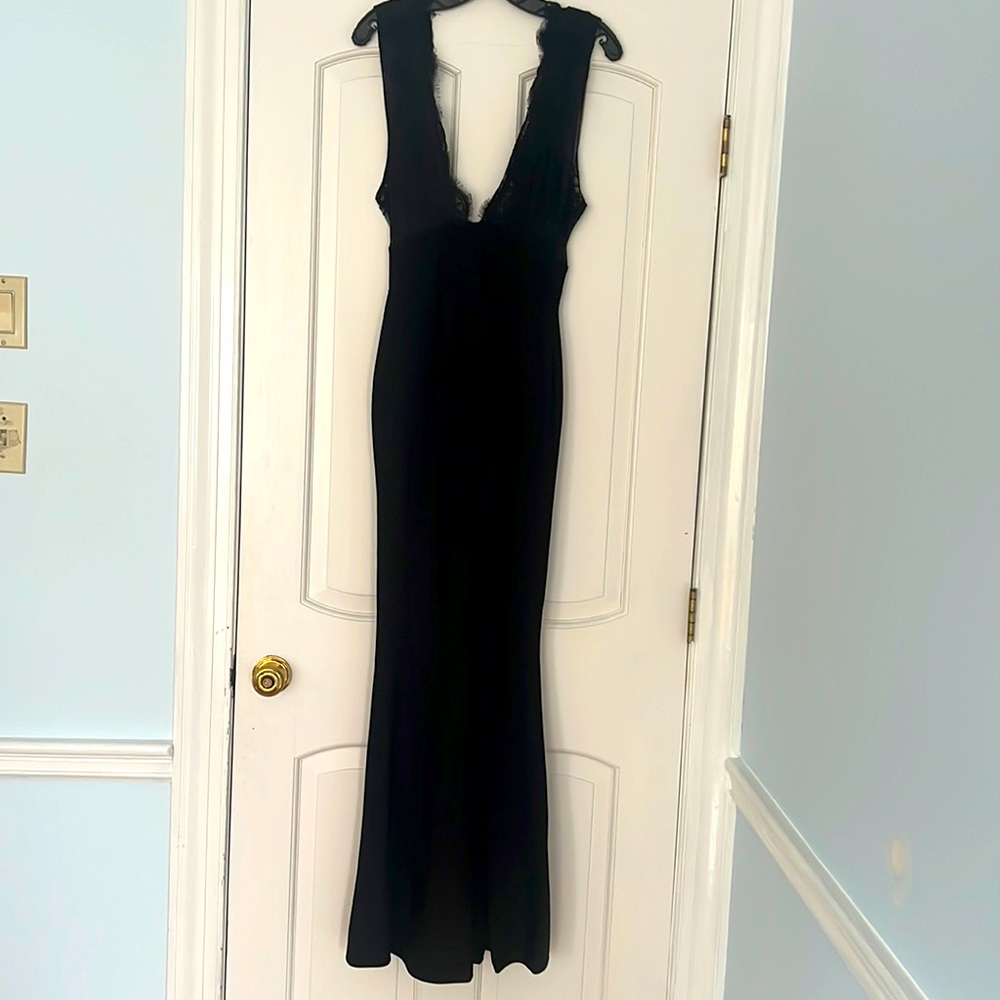 Black lace detailed fishtail gown, spandex material